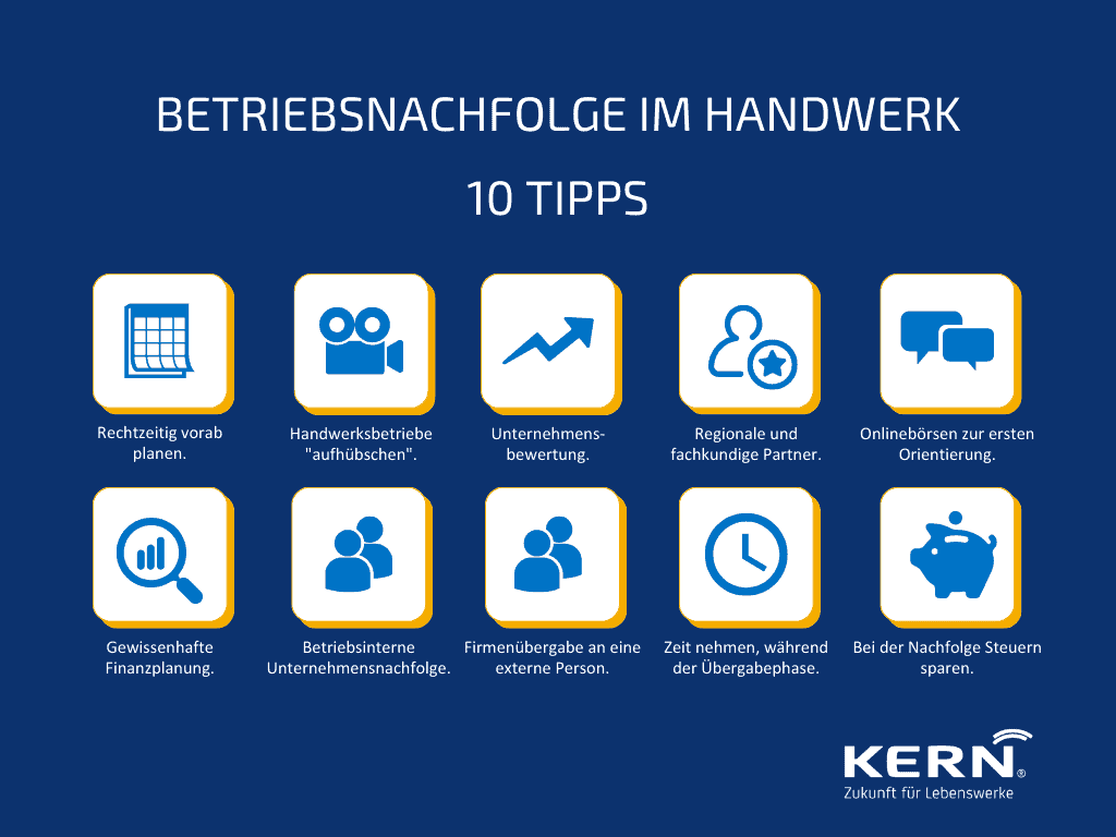 10 Tipps für die Betriebsnachfolge im Handwerk auf einen Blick