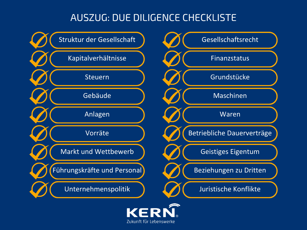 Auszug Due Diligence Checkliste Grafik: Auszug aus der Due Diligence Checkliste